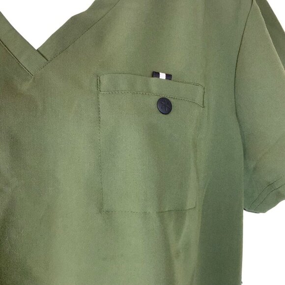 Beyond Scrubs Olive Green Womens Stretch V-Neck Medical Scrub Top Size Large - Picture 3 of 6